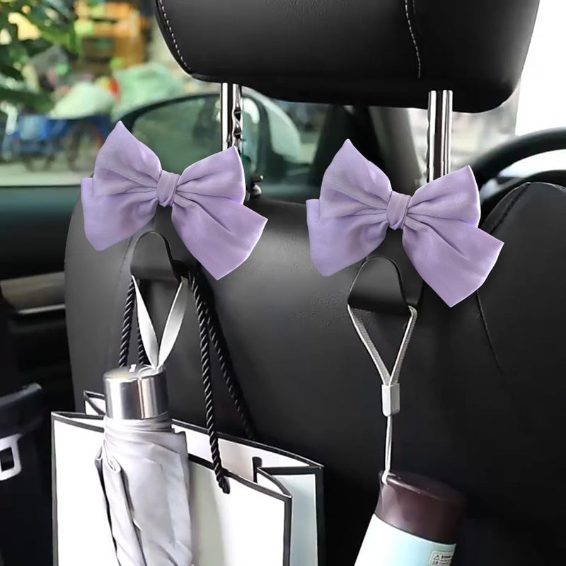 LIFOPY 2 Pack Car Purse Hooks, Cute Bow Car Seat Headrest Hook Hanger for Purses and Bags, Space-Saving Car Accessory (Light purple) - Image 2